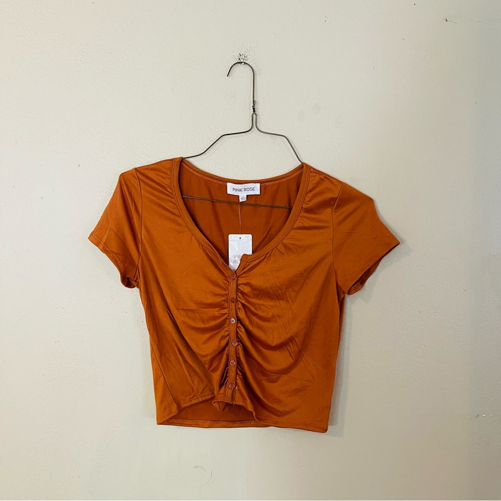 NWT Burnt Orange Button Front Knit Top